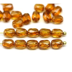 6x4mm Topaz yellow rice Czech glass fire polished small barrel beads, 25pc - 5819