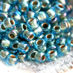 Blue TOHO seed beads size 6/0 Gold Lined Rainbow Aqua N 995 blue gold round japanese glass beads - 10g - S292