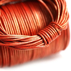 1mm Round Natural dark orange Leather cord - Tangerine, Brown Orange - 10 feet, LC009