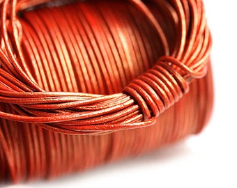 1mm Round Natural dark orange Leather cord - Tangerine, Brown Orange - 10 feet, LC009