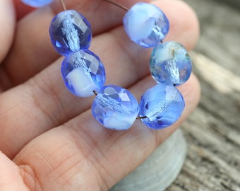 Cuentas de cristal checo azul zafiro de 10 mm, redondas y facetadas, pulidas al fuego - 6 unidades - 2075