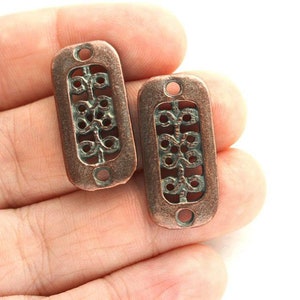 Antique copper rectangle two hole connectors Ornament metal casting patina findings rectanglular charms 2Pc 2102 image 2