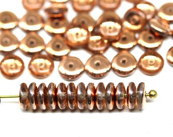 6mm Copper rondelle beads Czech glass light copper spacers rondels, 50pc - 5076