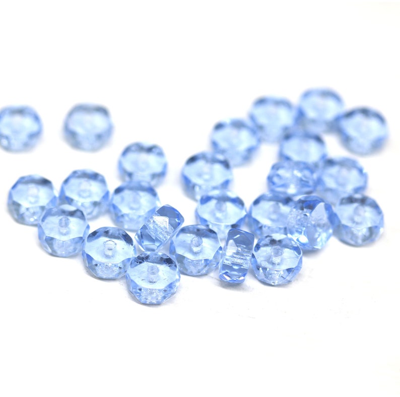 6x3mm Sapphire blue fire polished rondelle beads, Czech glass rondels faceted spacers 25Pc 1954 image 2