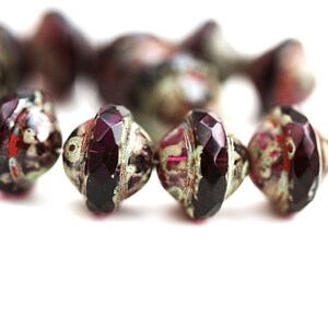 Cuentas Saturno de cristal checo Picasso morado oscuro: Cuentas de platillo OVNI (10 piezas)