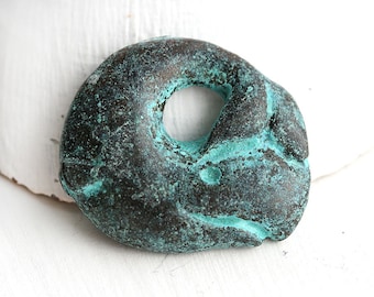 Green Patina Copper Whale Pendant Bead: Rustic Greek Cast Charm
