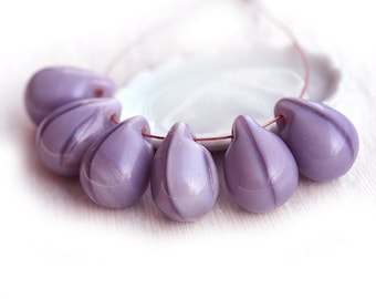 Purple Teardrop beads, czech glass drops - Opaque Violet Lilac - Briolettes, 10x14mm - 6Pc - 0779