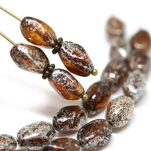Brown Silver czech glass beads Brown Topaz 11x7mm oval beads Silver wash twist barrel beads - 20Pc - 2503