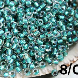 Teal seed beads size 8/0, Inside Color Rainbow Crystal Teal Lined N 264, japanese rocaille beads - 10g - S664