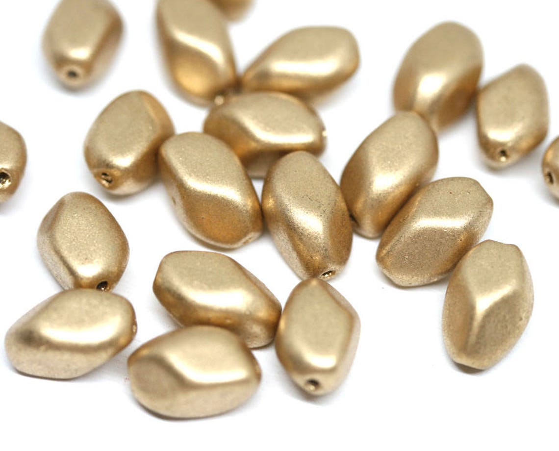Matte Gold Glass Beads Golden Czech Glass Barrel Beads 11x7mm Etsy