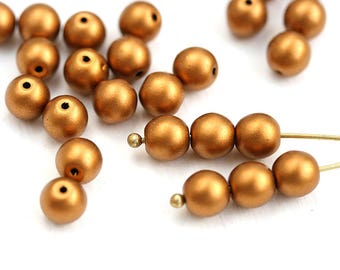 Matte Dark Old Gold Czech Glass Beads 6mm - 30pc