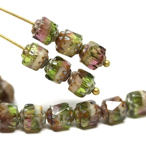 6mm Cathedral czech glass beads Mixed purple green color Picasso fire polished round beads 20pc - 0647