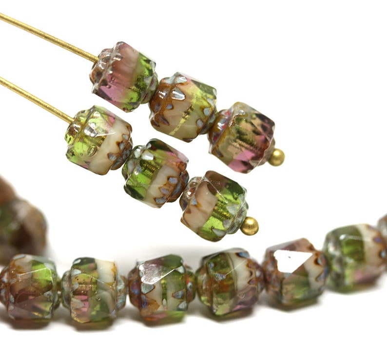 6mm Cathedral czech glass beads Mixed purple green color Picasso fire polished round beads 20pc 0647 image 1