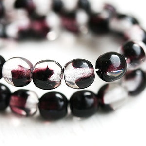 5mm Czech round beads Black and crystal Clear Dark Purple mixed color druk glass spacers, pressed beads - 40Pc - 0363