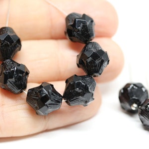 Jet black 11mm bicone beads Baroque czech glass Fire polished large bicones 4pc 2086 image 3