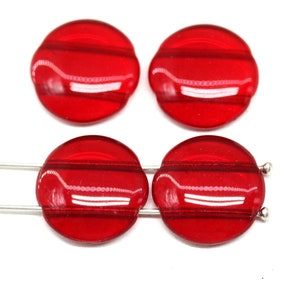 18mm Round dome cabochon beads Two hole flat coin czech glass beads, 4Pc Red