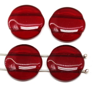 18mm Round dome cabochon beads Two hole flat coin czech glass beads, 4Pc Dark red