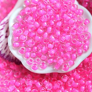 Bright Pink seed beads Toho beads size 11/0, Inside Color Crystal Carnation Lined 965 - 10g - S453