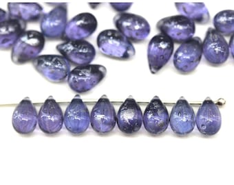 6 x 9 mm Gocce blu Montana Vetro ceco argentato 30 pezzi