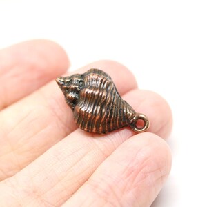 May include: A copper-coloured seashell charm with a detailed, textured surface. The charm has a small loop at the top for attaching to jewellery or other crafts.