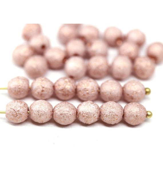 Pink Copper Czech Beads 6mm Round Druk Crackle Coating Glass Beads