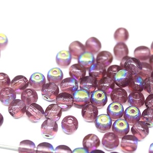 4mm Purple silver beads AB finish Czech glass round druk spacers - about 80pc - 5318