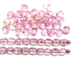 Cuentas redondas facetadas de cristal checo rosa de 4 mm, pulidas al fuego, con acabado AB, 50 unidades - 3600