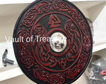 Handmade Viking Shield:Wooden Carved Shield,Wall Decor, Cosplay