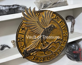 Handmade Viking Carving Shield:Wooden Eagle Wall Decor Shield Cosplay Prop
