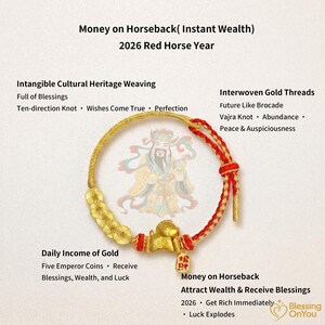 Bransoletka z czerwonego sznurka, amulet z koniem szczęścia, prezent na dobrobyt i ochronę, bransoletka z monetami Feng Shui Pięciu Cesarzy zdjęcie 13
