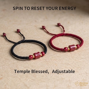 Sexstavigt mantra med cinnober-snurrande armband | Roterande meditationshjul med röd strängskyddande berlock | Feng Shui lugn energiamulettgåva