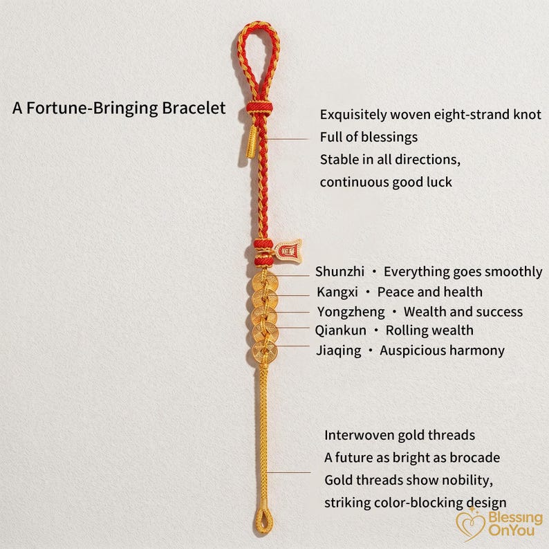 Bransoletka z czerwonego sznurka, amulet z koniem szczęścia, prezent na dobrobyt i ochronę, bransoletka z monetami Feng Shui Pięciu Cesarzy zdjęcie 12