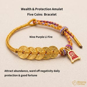 Bransoletka z czerwonego sznurka, amulet z koniem szczęścia, prezent na dobrobyt i ochronę, bransoletka z monetami Feng Shui Pięciu Cesarzy zdjęcie 2