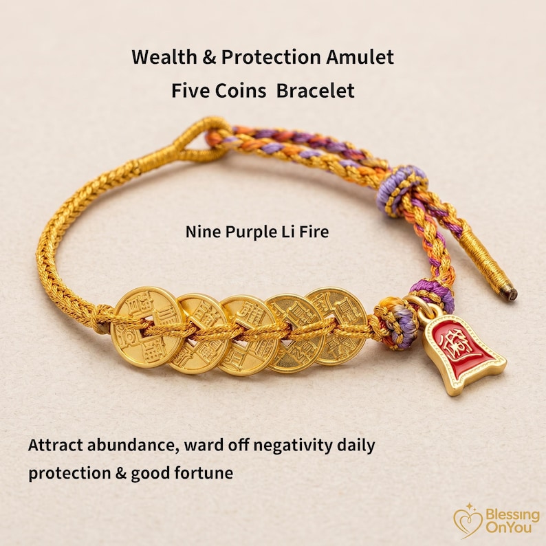 Bransoletka z czerwonego sznurka, amulet z koniem szczęścia, prezent na dobrobyt i ochronę, bransoletka z monetami Feng Shui Pięciu Cesarzy zdjęcie 2