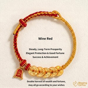 Bransoletka z czerwonego sznurka, amulet z koniem szczęścia, prezent na dobrobyt i ochronę, bransoletka z monetami Feng Shui Pięciu Cesarzy Wine Red