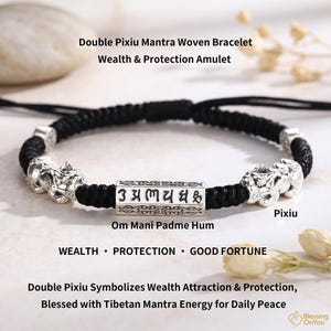 Tibetan Pixiu Bracelet | Double Pixiu Wealth Charm with Mantra Spinning Bead | Red String Protection Bracelet | Good Fortune Amulet
