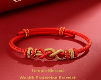 Bransoletka Temple Blessed Wealth, amulet dobrobytu i ochrony, bransoletka Feng Shui z czerwonego sznurka, ręcznie tkany amulet ochrony bogactwa