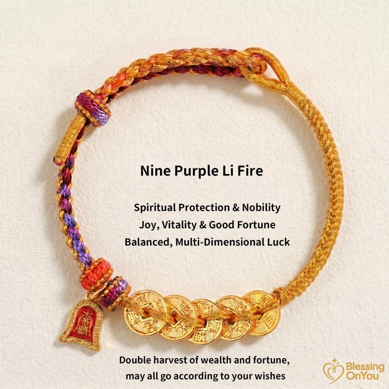 Bransoletka z czerwonego sznurka, amulet z koniem szczęścia, prezent na dobrobyt i ochronę, bransoletka z monetami Feng Shui Pięciu Cesarzy Nine Purple Fire