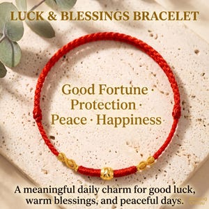 Good Fortune Bead Red String Bracelet, Lucky Cord Bracelet, Gold Thread Feng Shui Jewelry, Protection Charm, Good Luck Gift