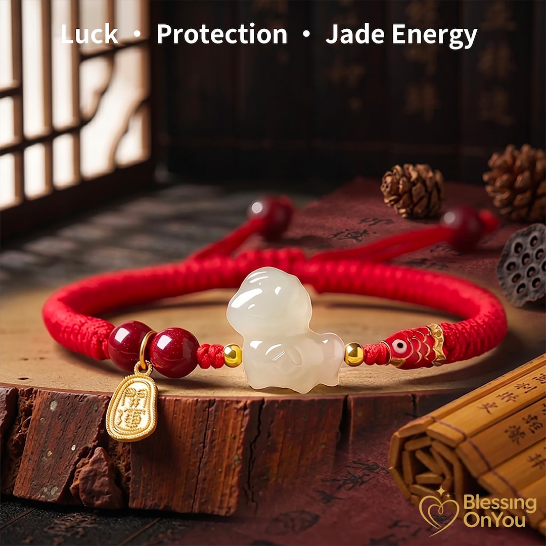 Red Thread For Luck Jade Horse Bracelet, Red String Lucky Bracelet, Temple Blessed ...
