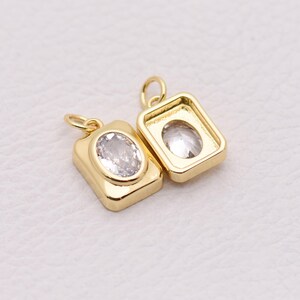 Colgante ovalado de cristal para fotos, colgante rectangular tipo medallón chapado en oro de 18 quilates para la fabricación de collares y pulseras, 14*9 mm