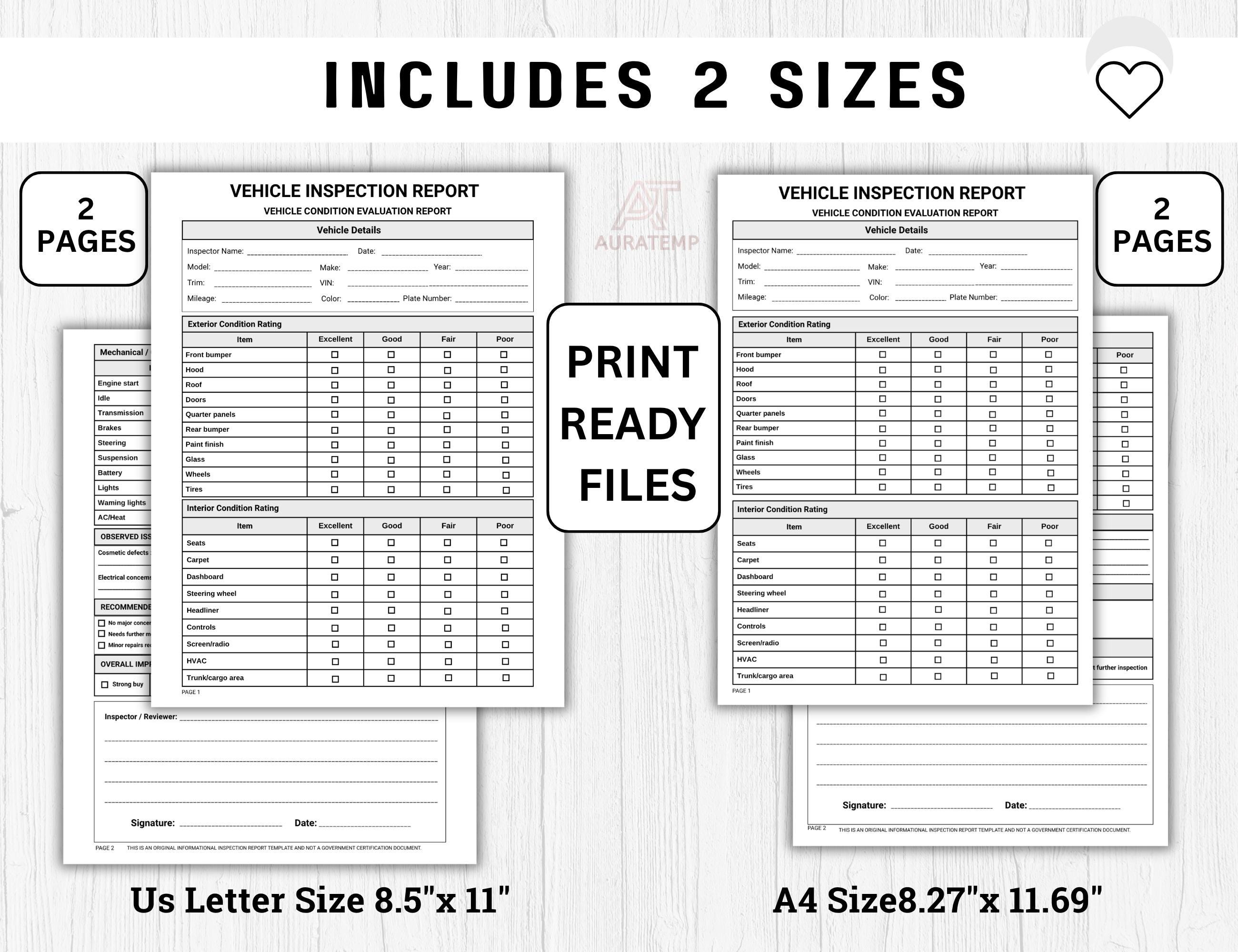 Printable Vehicle Inspection Report Template | Fully Editable ...