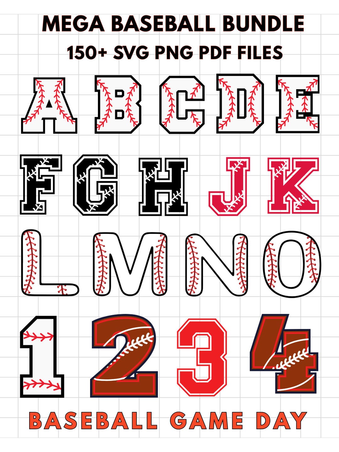 Baseball Alphabet SVG Bundle A-Z, Varsity Letters Numbers PNG, College ...