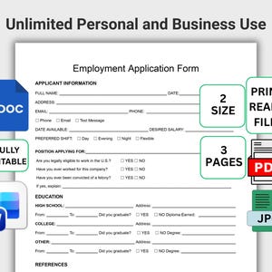Job Application Form Printable | Full + Simple + Basic Employment Application Templates | Hiring Forms | Instant Download