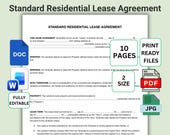Standard Residential Lease Agreement Template, House Rental Contract, Property Management Form Editable Printable Reusable Template download