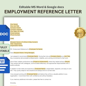 雇用推薦状テンプレート、新規採用時の人物推薦状、従業員推薦状、WordおよびGoogleドキュメント