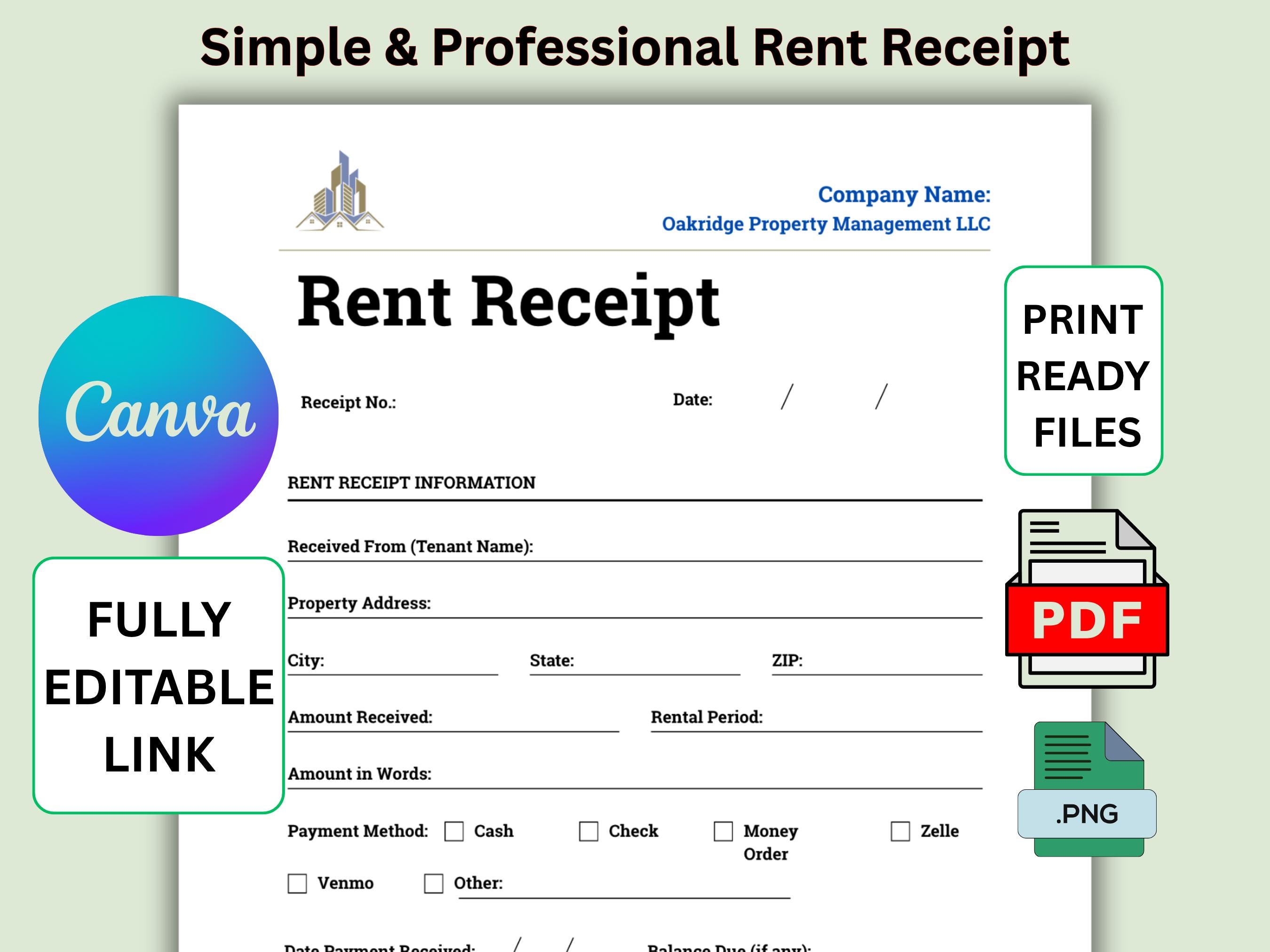 Minimalist Rent Receipt Template, Printable Rental Payment Receipt ...