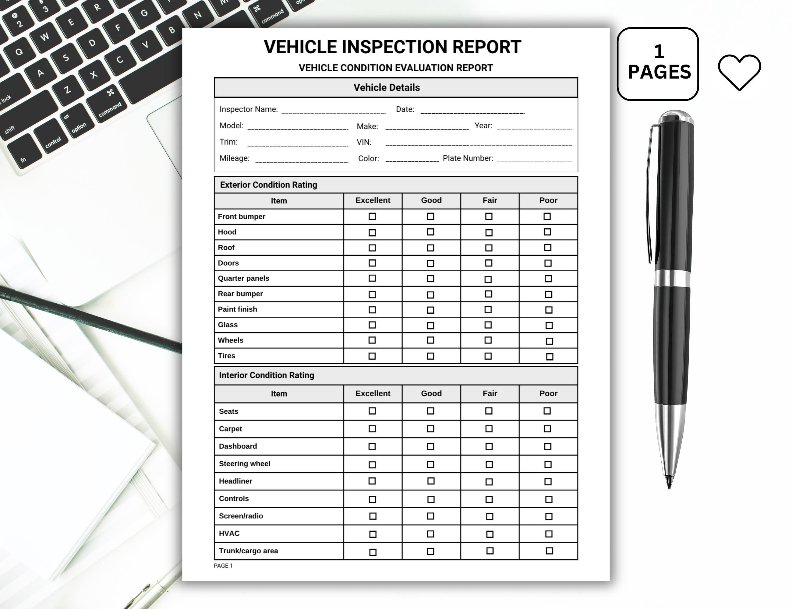 Printable Vehicle Inspection Report Template | Fully Editable ...