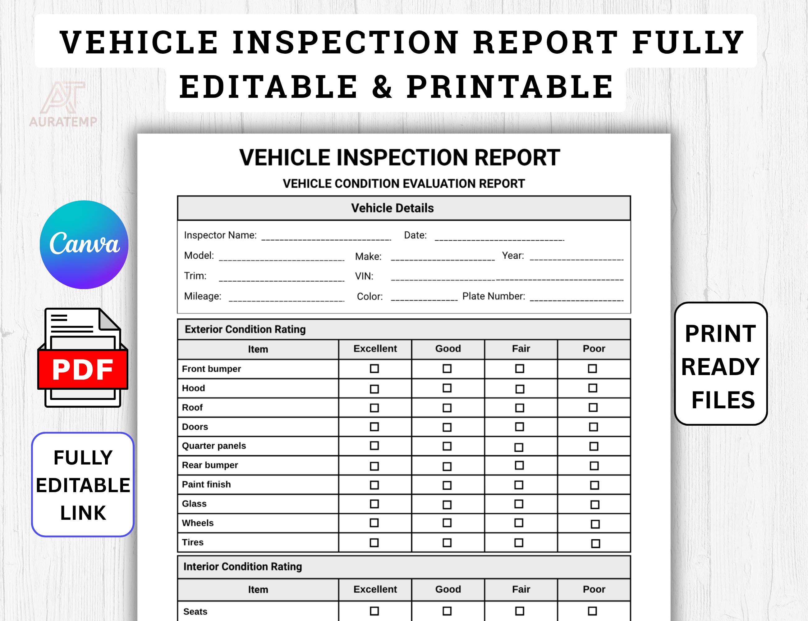Printable Vehicle Inspection Report Template | Fully Editable ...