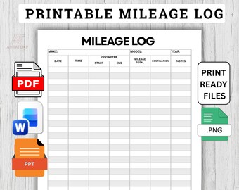Mileage Log Book Printable, Vehicle Mileage Log Book, Mileage Tracker, Editable Mileage Log Template, maintenance tracker, Digital Download
